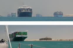 Ships north- and south-bound in the Suez Canal